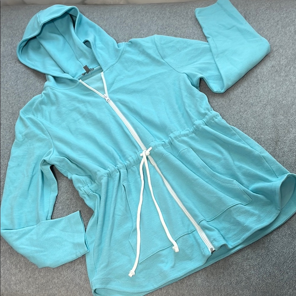 T By Talbots Slub Cinch Hooded Jacket Large Zipper Athleisure Active Athletic